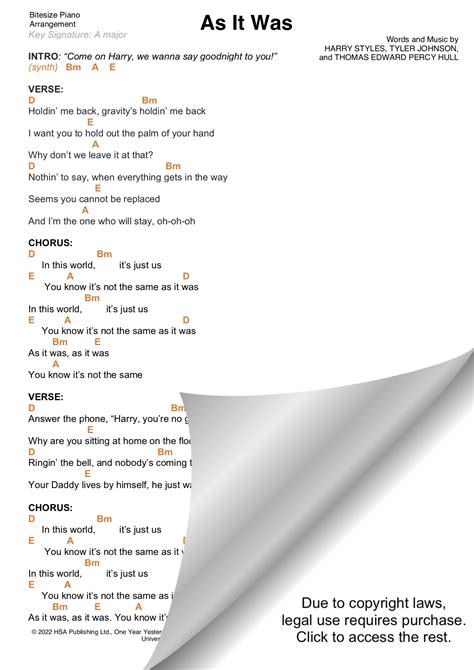 AS IT WAS CHORDS by Harry Styles @ Ultimate.